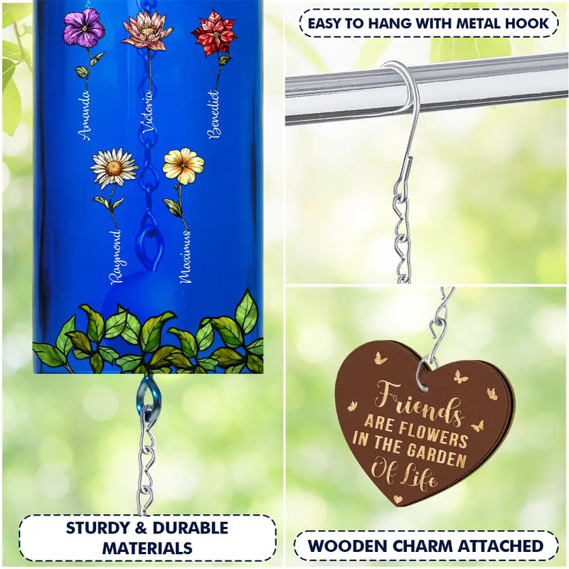 Gift For Bestie,Gift For Sisters,Happy - Sisters Different Flowers From The Same Garden - Personalized Wine Bottle Wind Chime