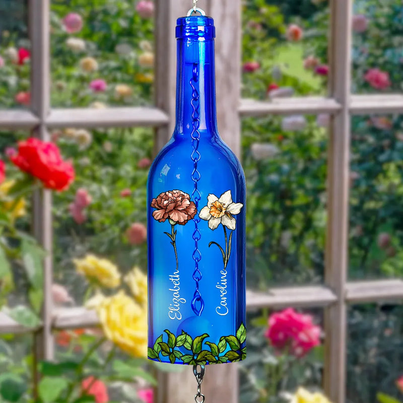 Gift For Bestie,Gift For Sisters,Happy - Sisters Different Flowers From The Same Garden - Personalized Wine Bottle Wind Chime