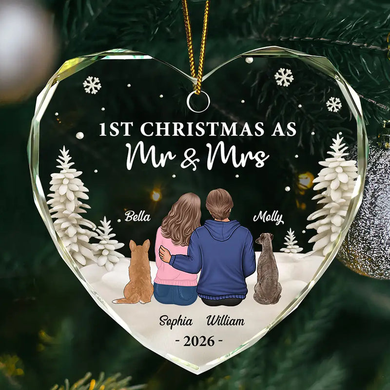 Premier Noël en tant que M. et Mme Chien Chat - Décoration en verre personnalisée en forme de cœur 