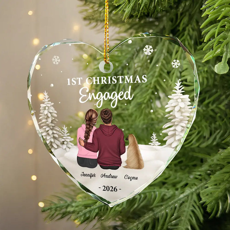 Premier Noël en tant que M. et Mme Chien Chat - Décoration en verre personnalisée en forme de cœur 