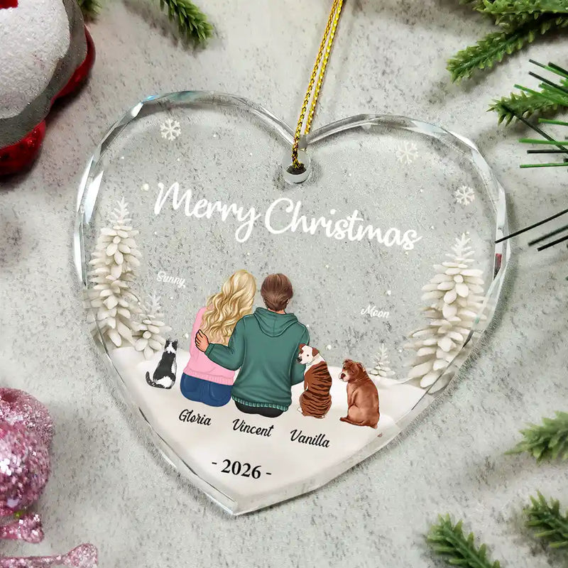 Premier Noël en tant que M. et Mme Chien Chat - Décoration en verre personnalisée en forme de cœur 