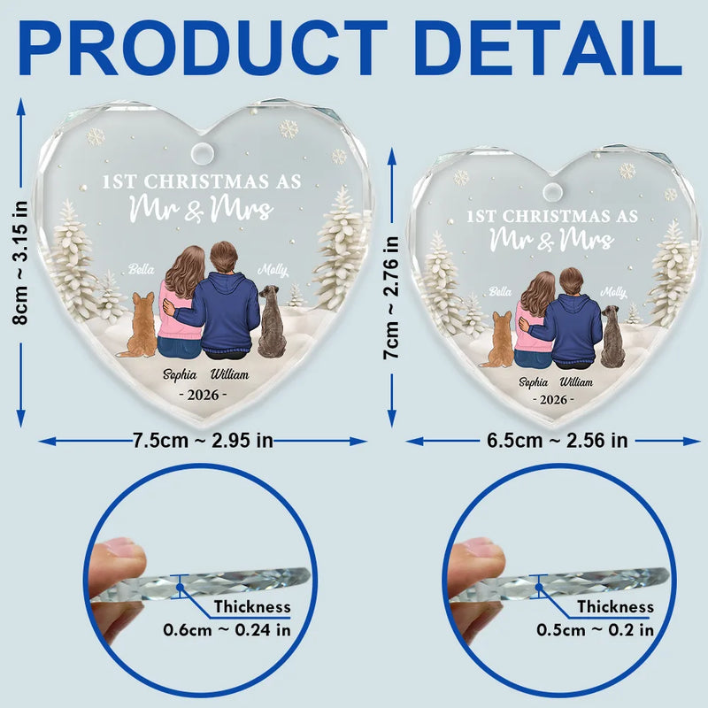 Premier Noël en tant que M. et Mme Chien Chat - Décoration en verre personnalisée en forme de cœur 