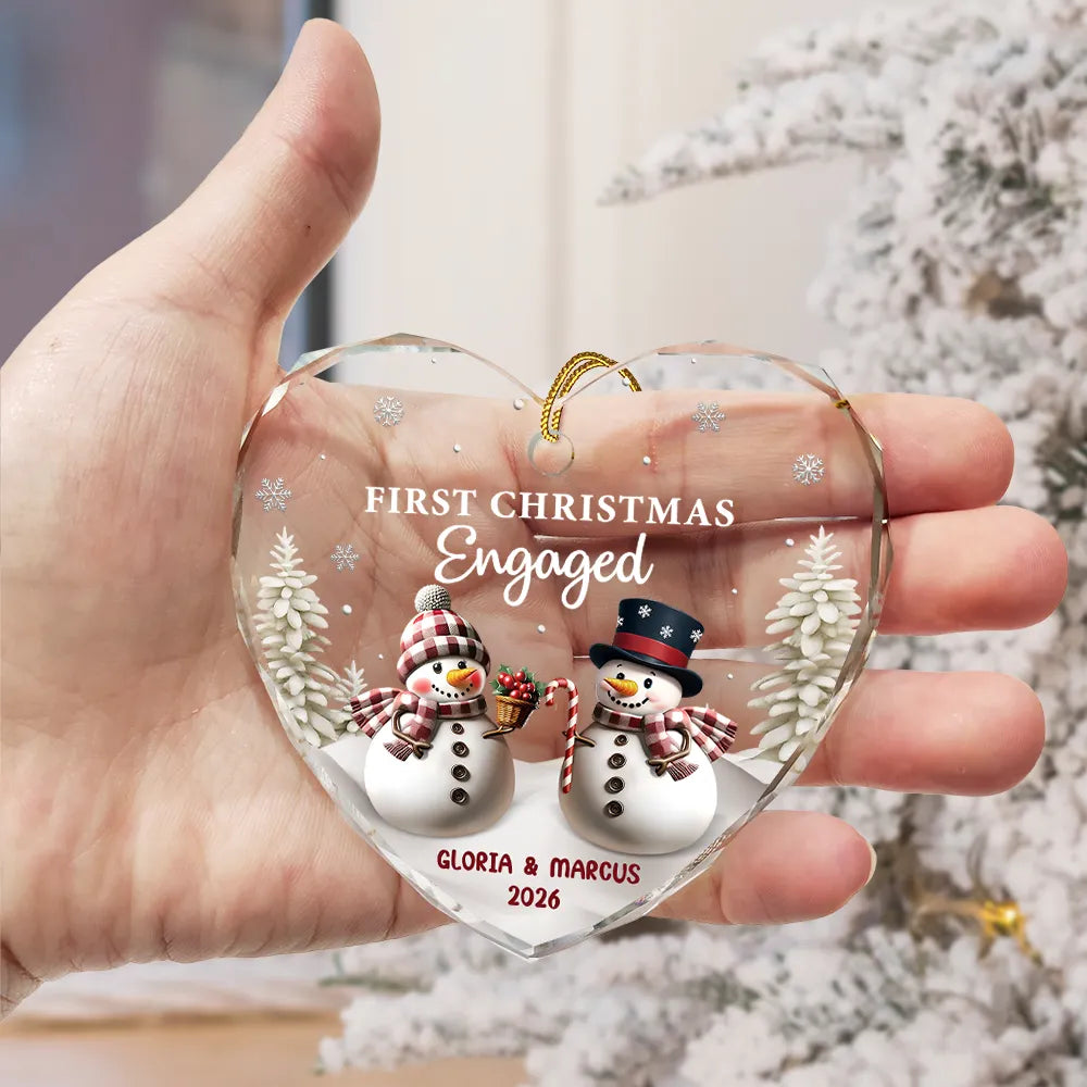 First Christmas As Mr & Mrs Snowman - Personalized Heart Shaped Glass Ornament
