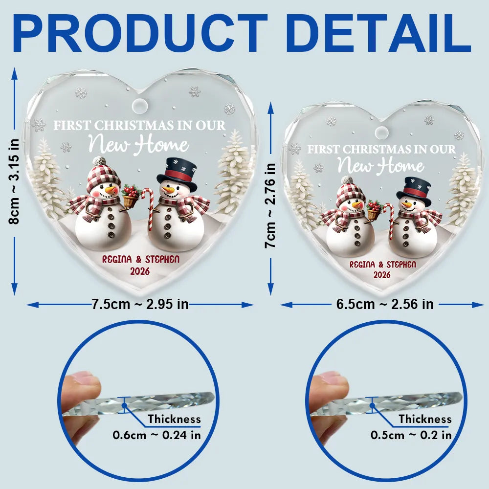 First Christmas As Mr & Mrs Snowman - Personalized Heart Shaped Glass Ornament