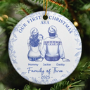 Christmas,Family,Dog Lovers,Cat Lovers,Pet Lovers,Parents,Happy,New Dad,New baby,New Mom - First Christmas As A Family Of Three New Parents Toile - Personalized Circle Ceramic Ornament