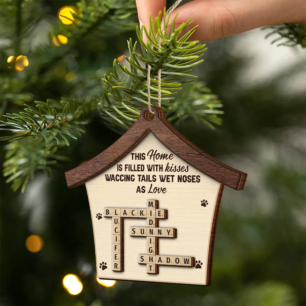 Pet Lovers,Pet Mom,Pet Dad,Dog Lovers,Dog Mom,Dog Dad,Happy,Christmas,Cat Lovers,Cat Mom,Cat Dad - Crossword A House Is Not A Home Without Paw Prints - Personalized 2-Layered Wooden Ornament