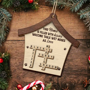 Pet Lovers,Pet Mom,Pet Dad,Dog Lovers,Dog Mom,Dog Dad,Happy,Christmas,Cat Lovers,Cat Mom,Cat Dad - Crossword A House Is Not A Home Without Paw Prints - Personalized 2-Layered Wooden Ornament