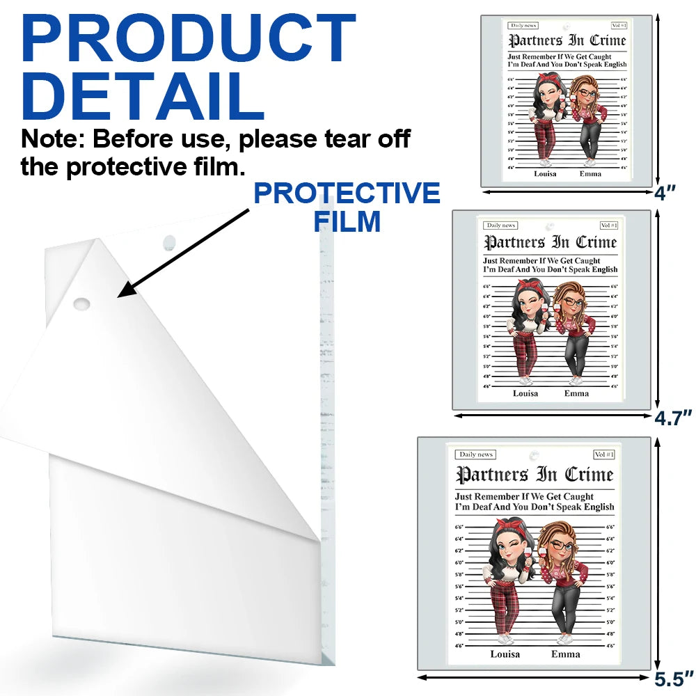 Gift For Bestie,Funny,Christmas,Gift For Sisters,Gift For Women - 3D Effect Besties Turban Partners In Crime Daily News - Personalized Custom Shaped Acrylic Ornament