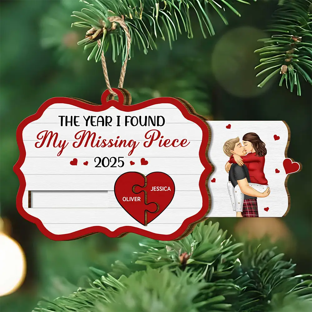 The Year I Found My Missing Piece Kissing Couples - Personalized Wooden Slide Ornament