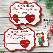 Old Couples,Gift For Husband,Gift For Wife,Gift For Boyfriend,Gift For Girlfriend,Christmas,Love - The Year I Found My Missing Piece Kissing Couples - Personalized Wooden Slide Ornament