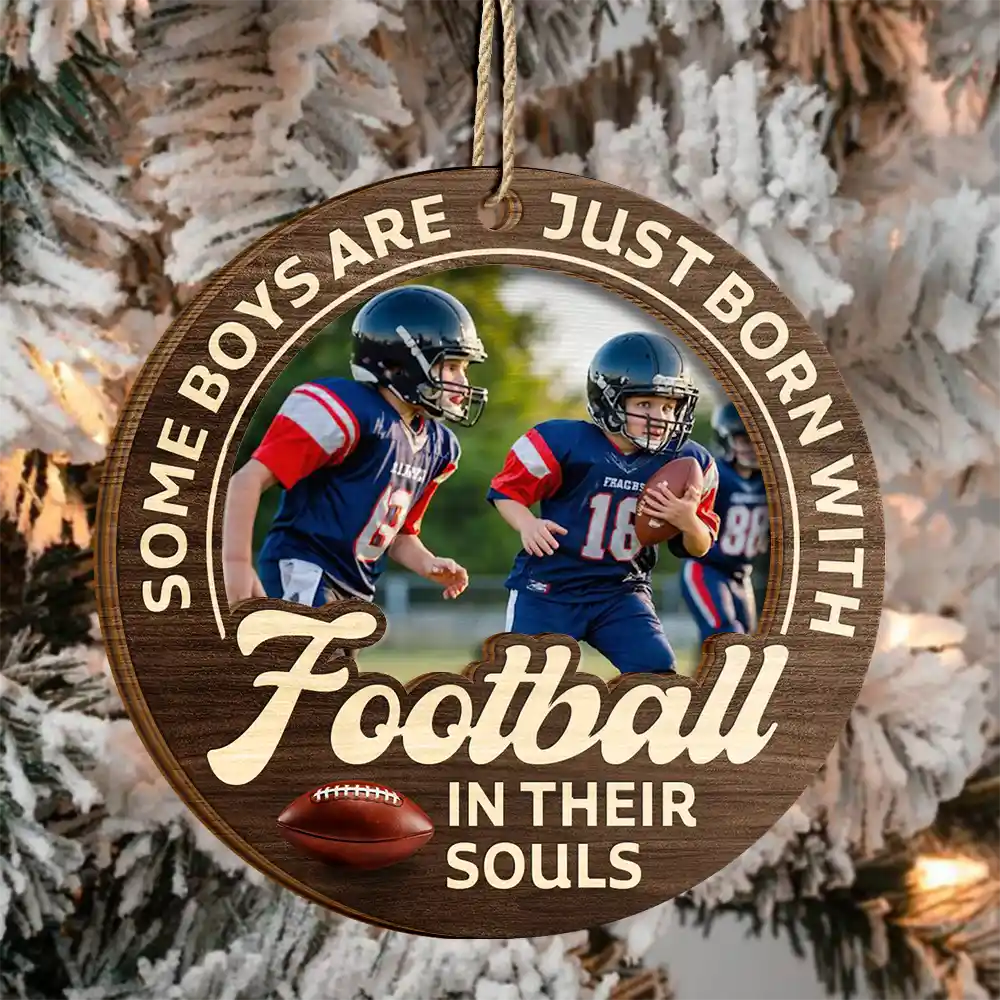 Gift For Kids,Gift For Grandkids,Custom Photo,Gift For Yourself,Happy,Christmas,Top Market - Custom Photo Born With Baseball In Their Souls - Personalized 2-Layered Wooden Ornament