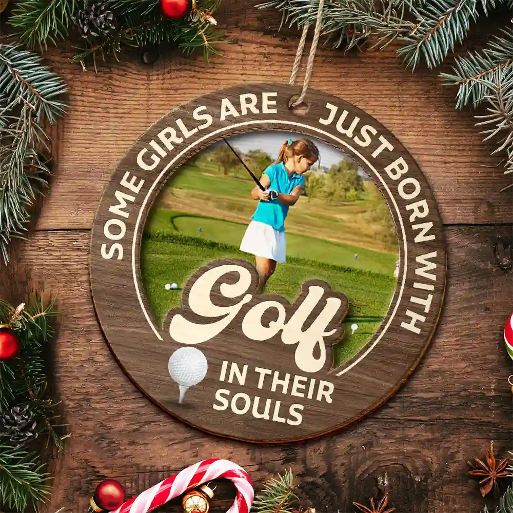 Gift For Kids,Gift For Grandkids,Custom Photo,Gift For Yourself,Happy,Christmas,Top Market - Custom Photo Born With Baseball In Their Souls - Personalized 2-Layered Wooden Ornament