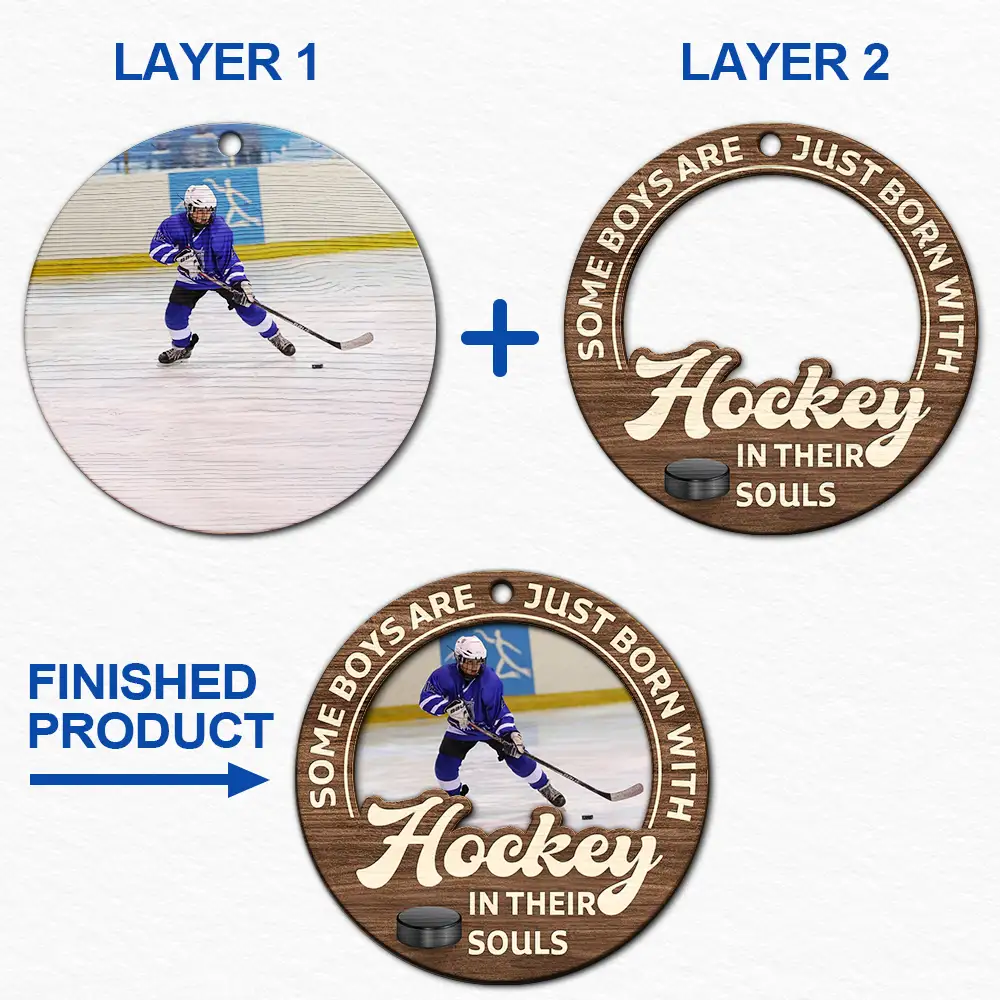 Gift For Kids,Gift For Grandkids,Custom Photo,Gift For Yourself,Happy,Christmas,Top Market - Custom Photo Born With Baseball In Their Souls - Personalized 2-Layered Wooden Ornament