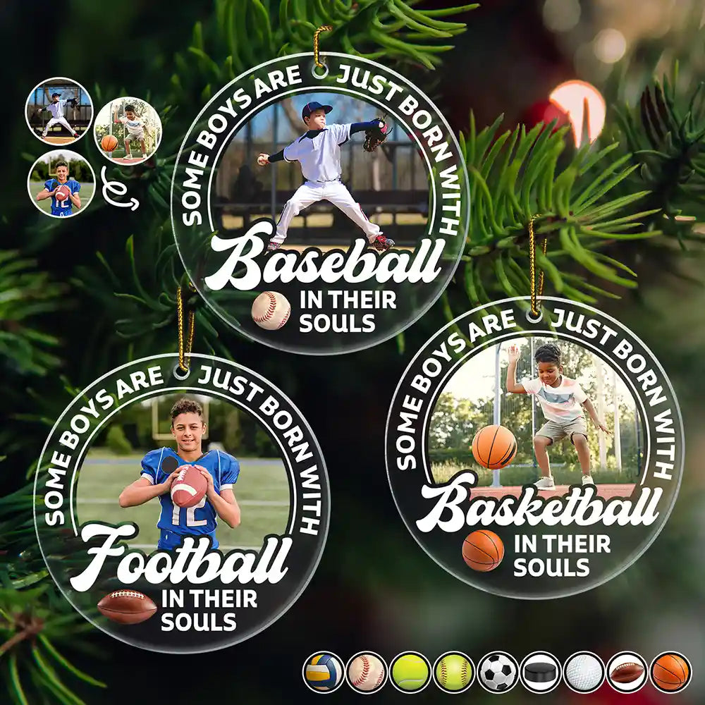 Gift For Kids,Gift For Grandkids,Custom Photo,Gift For Yourself,Happy,Christmas,Top Market - Custom Photo Born With Baseball In Their Souls - Personalized Custom Shaped Acrylic Ornament