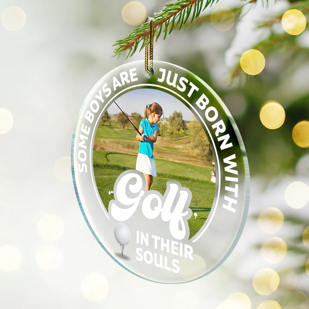 Gift For Kids,Gift For Grandkids,Custom Photo,Gift For Yourself,Happy,Christmas,Top Market - Custom Photo Born With Baseball In Their Souls - Personalized Custom Shaped Acrylic Ornament