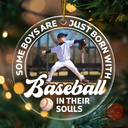 Gift For Kids,Gift For Grandkids,Custom Photo,Gift For Yourself,Happy,Christmas,Top Market - Custom Photo Born With Baseball In Their Souls - Personalized Custom Shaped Acrylic Ornament