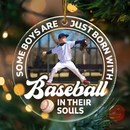 Gift For Kids,Gift For Grandkids,Custom Photo,Gift For Yourself,Happy,Christmas,Top Market - Custom Photo Born With Baseball In Their Souls - Personalized Custom Shaped Acrylic Ornament