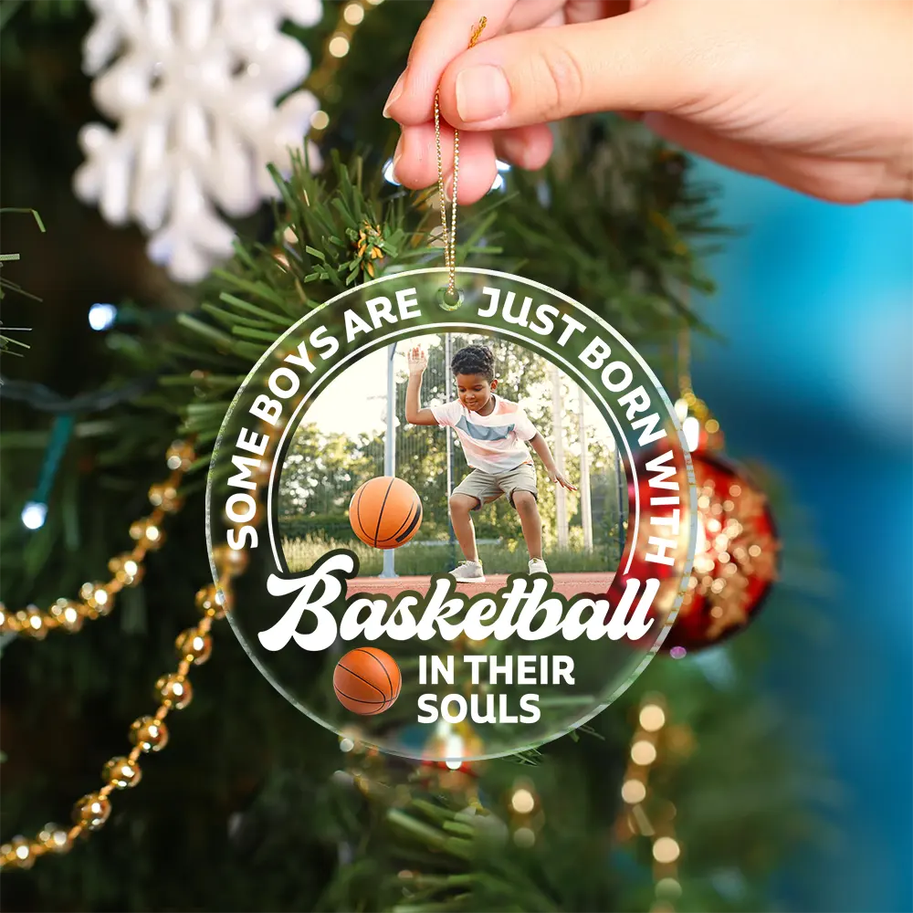 Gift For Kids,Gift For Grandkids,Custom Photo,Gift For Yourself,Happy,Christmas,Top Market - Custom Photo Born With Baseball In Their Souls - Personalized Custom Shaped Acrylic Ornament