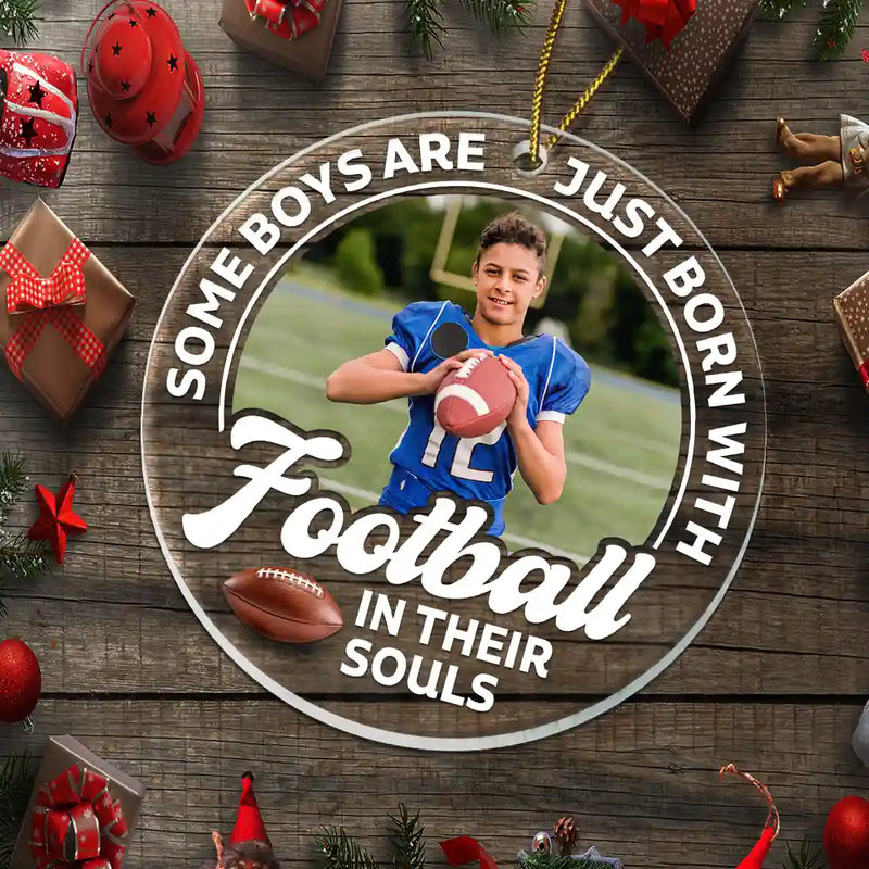 Gift For Kids,Gift For Grandkids,Custom Photo,Gift For Yourself,Happy,Christmas,Top Market - Custom Photo Born With Baseball In Their Souls - Personalized Custom Shaped Acrylic Ornament