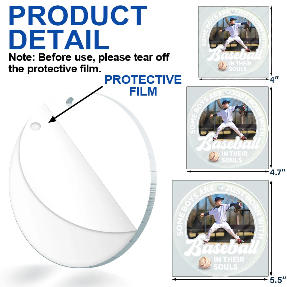 Gift For Kids,Gift For Grandkids,Custom Photo,Gift For Yourself,Happy,Christmas,Top Market - Custom Photo Born With Baseball In Their Souls - Personalized Custom Shaped Acrylic Ornament