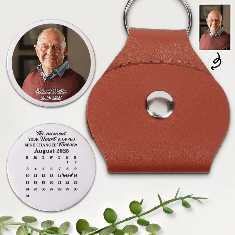 Memorial,Family,Parents,Gift For Grandparents,Sad,Top Market,Custom Photo - Custom Photo Calendar The Moment Your Heart Stopped Memorial - Personalized Leather Pocket Hug