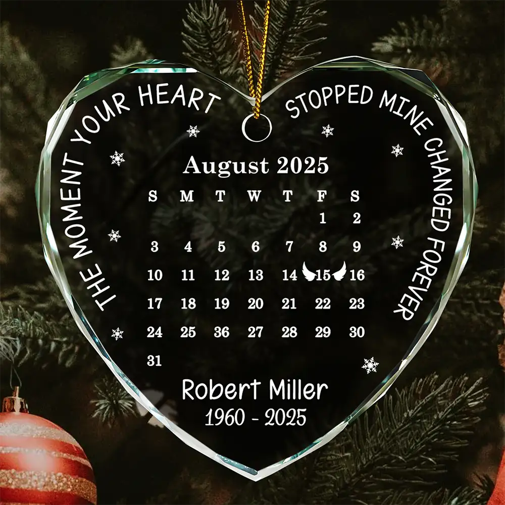 Calendar The Moment Your Heart Stopped Memorial - Personalized Heart Shaped Glass Ornament