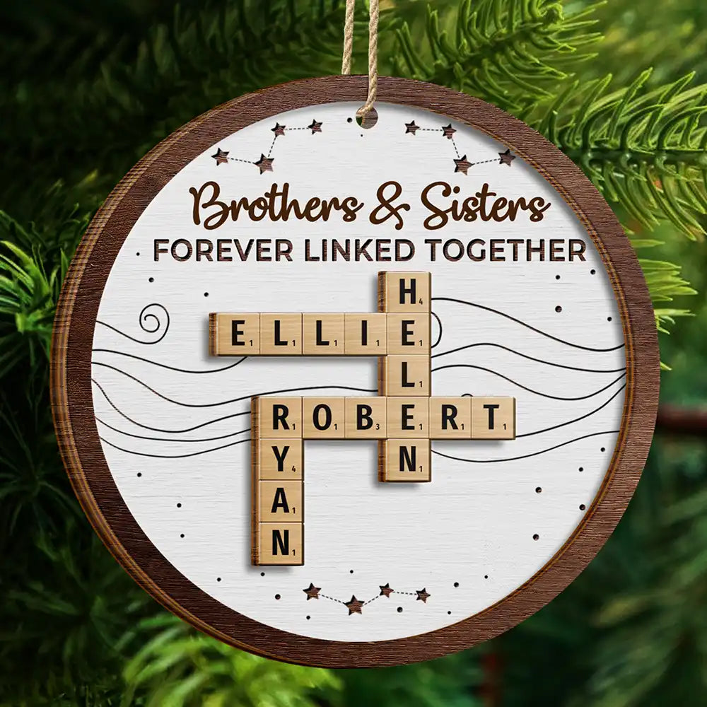 Crossword Brothers And Sisters Forever Linked Together - Personalized 2-Layered Wooden Ornament