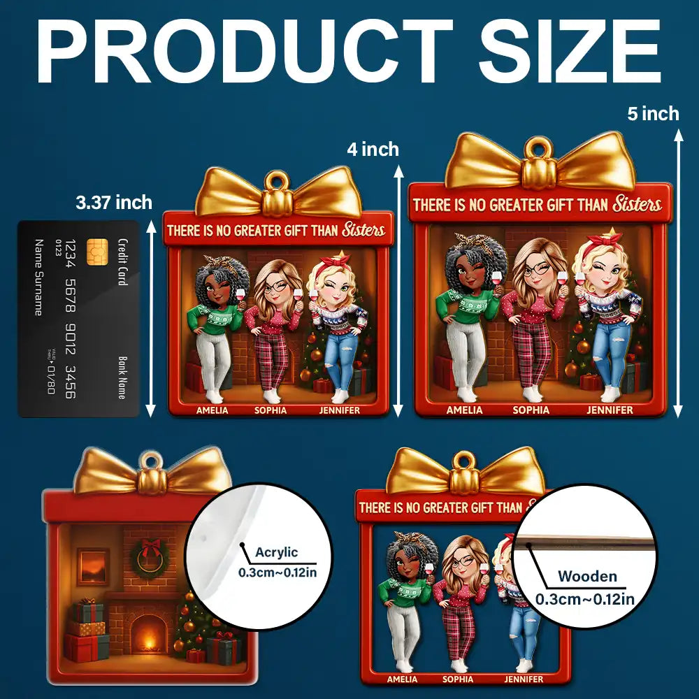 Gift For Bestie,Gift For Sisters,Gift For Brothers,Gifts For Colleagues,Cousin,Gift For Sibling,Christmas,Happy - There Is No Greater Gift Than Friendship 3D Effect - Personalized 2-Layered Mix Ornament