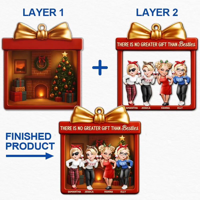 Gift For Bestie,Gift For Sisters,Gift For Brothers,Gifts For Colleagues,Cousin,Gift For Sibling,Christmas,Happy - There Is No Greater Gift Than Friendship 3D Effect - Personalized 2-Layered Mix Ornament