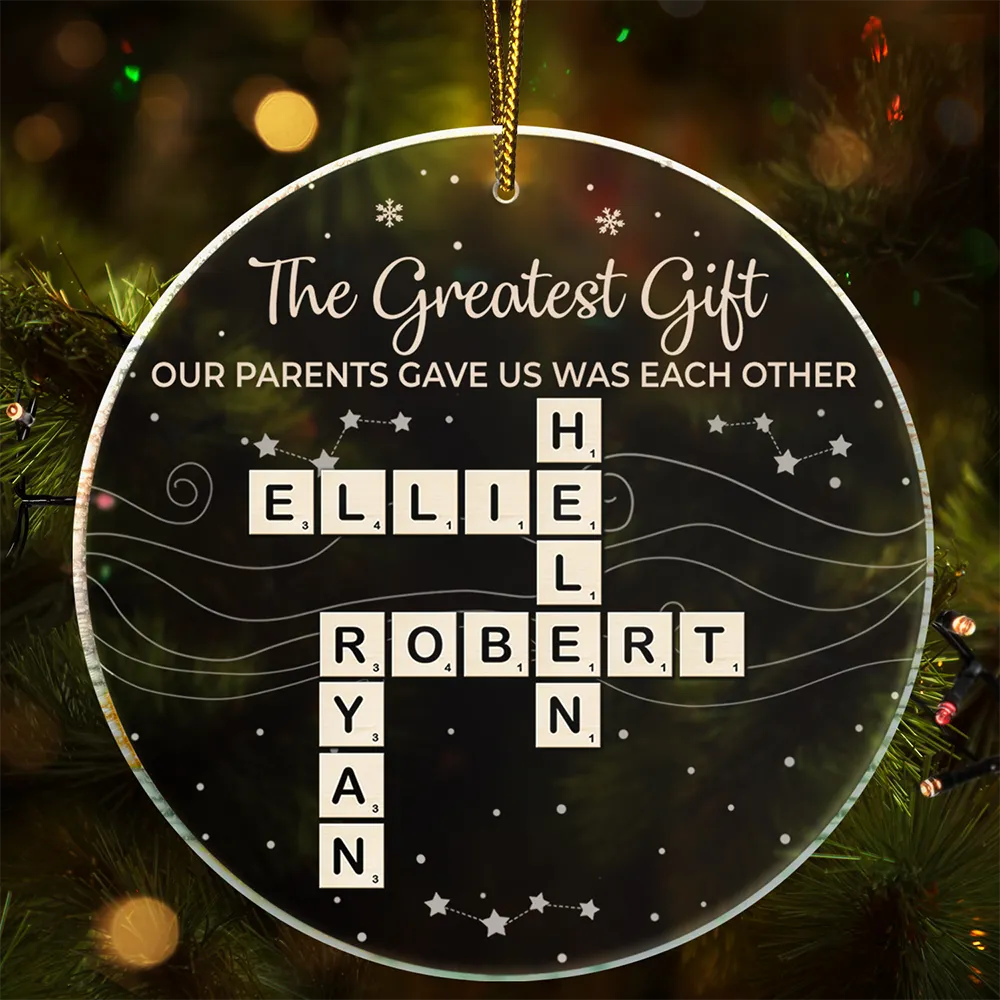 Gift For Sibling,Gift For Sisters,Gift For Brothers,Christmas,Happy - Crossword Brothers & Sisters Forever Linked Together - Personalized Circle Acrylic Ornament