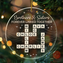 Gift For Sibling,Gift For Sisters,Gift For Brothers,Christmas,Happy - Crossword Brothers & Sisters Forever Linked Together - Personalized Circle Acrylic Ornament