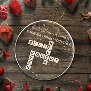 Gift For Sibling,Gift For Sisters,Gift For Brothers,Christmas,Happy - Crossword Brothers & Sisters Forever Linked Together - Personalized Circle Acrylic Ornament