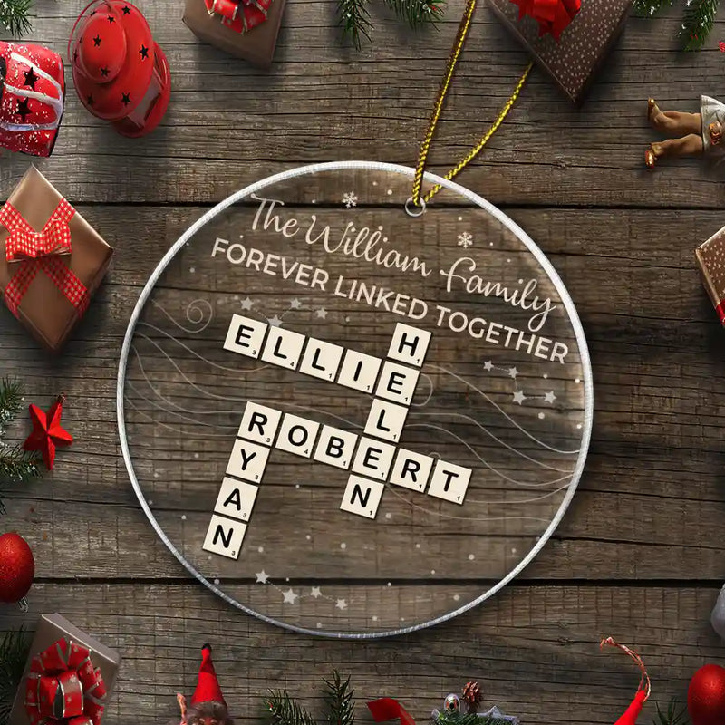 Gift For Sibling,Gift For Sisters,Gift For Brothers,Christmas,Happy - Crossword Brothers & Sisters Forever Linked Together - Personalized Circle Acrylic Ornament
