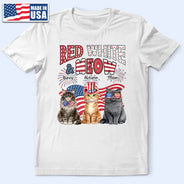 Funny, Cat Lovers, Pet Lovers, Independence Day - Red White Meow - Personalized T Shirt