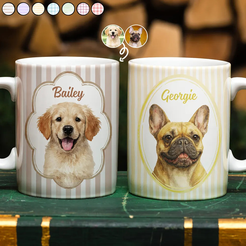Custom Photo Realistic Watercolor Art Dog Cat Pet Portrait Vintage - Personalized White Edge-to-Edge Mug