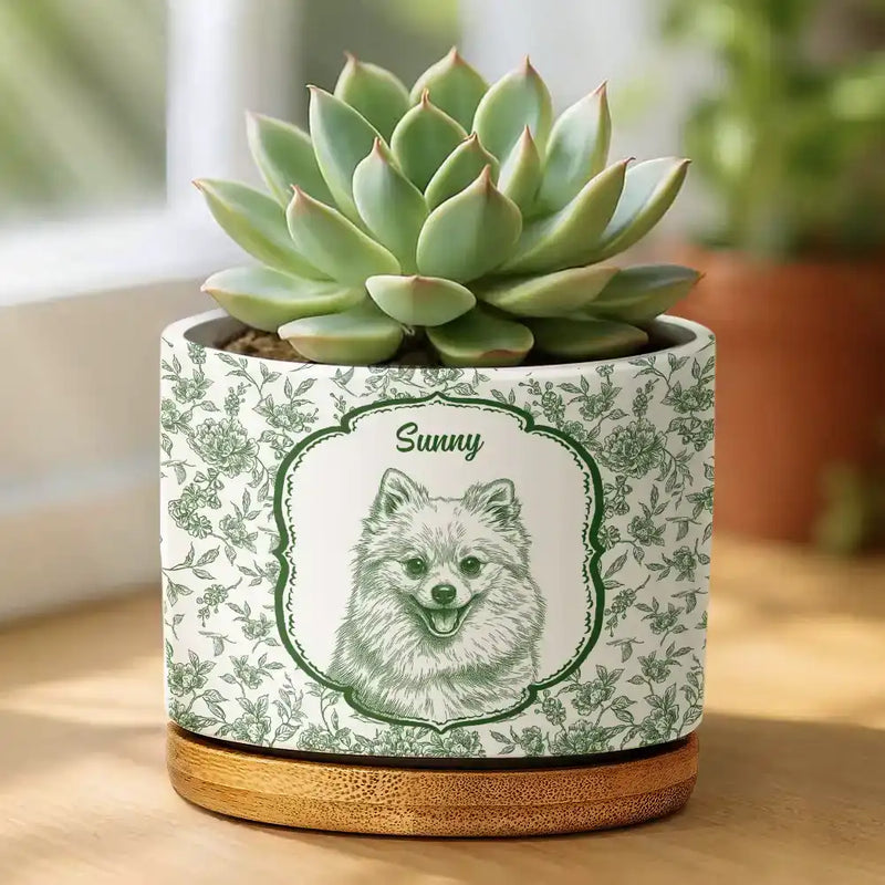 Dog Lovers,Pet Lovers,Cat Lovers,Happy,Non-Eng,Photo - Pencil Sketch - Custom Photo Pencil Sketch Dog Cat Pet Portrait Toile - Personalized Ceramic Plant Pot