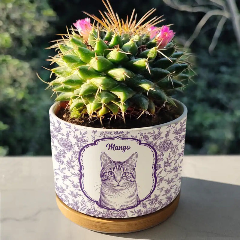Dog Lovers,Pet Lovers,Cat Lovers,Happy,Non-Eng,Photo - Pencil Sketch - Custom Photo Pencil Sketch Dog Cat Pet Portrait Toile - Personalized Ceramic Plant Pot