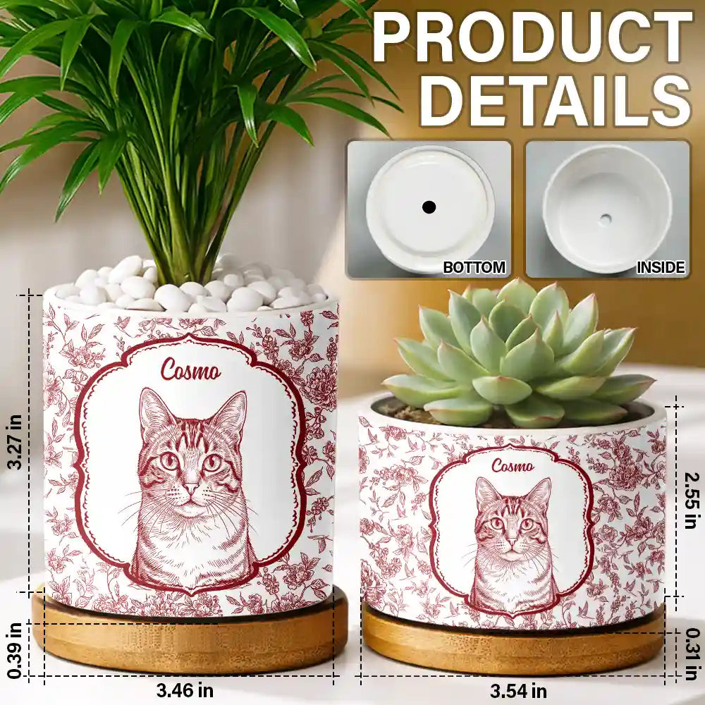Dog Lovers,Pet Lovers,Cat Lovers,Happy,Non-Eng,Photo - Pencil Sketch - Custom Photo Pencil Sketch Dog Cat Pet Portrait Toile - Personalized Ceramic Plant Pot