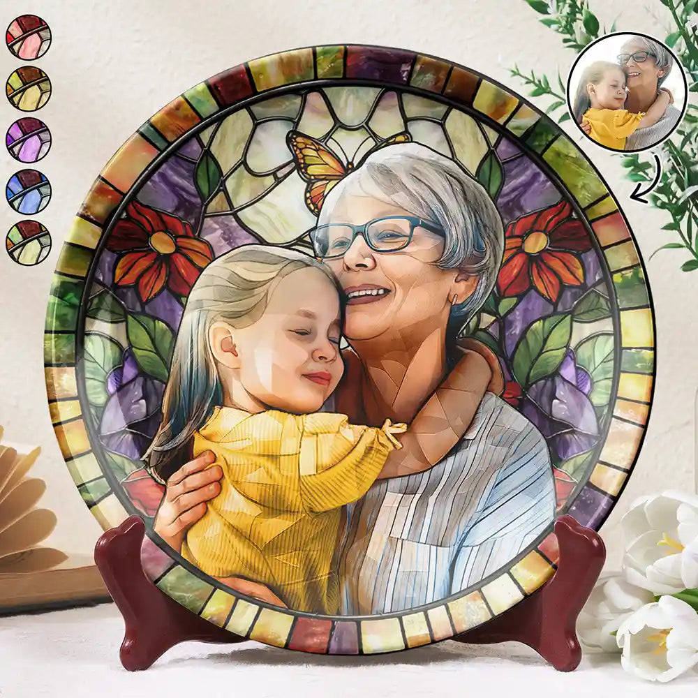 Custom Photo Stained Glass Mom Grandma Parents Family Couple - Personalized Ceramic Plate