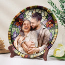 Gift For Wife,Gift For Mother,Gift For Grandma,Family,Non-Eng,Photo - Stained Glass,Cozy - Custom Photo Stained Glass Mom Grandma Parents Family Couple - Personalized Ceramic Plate