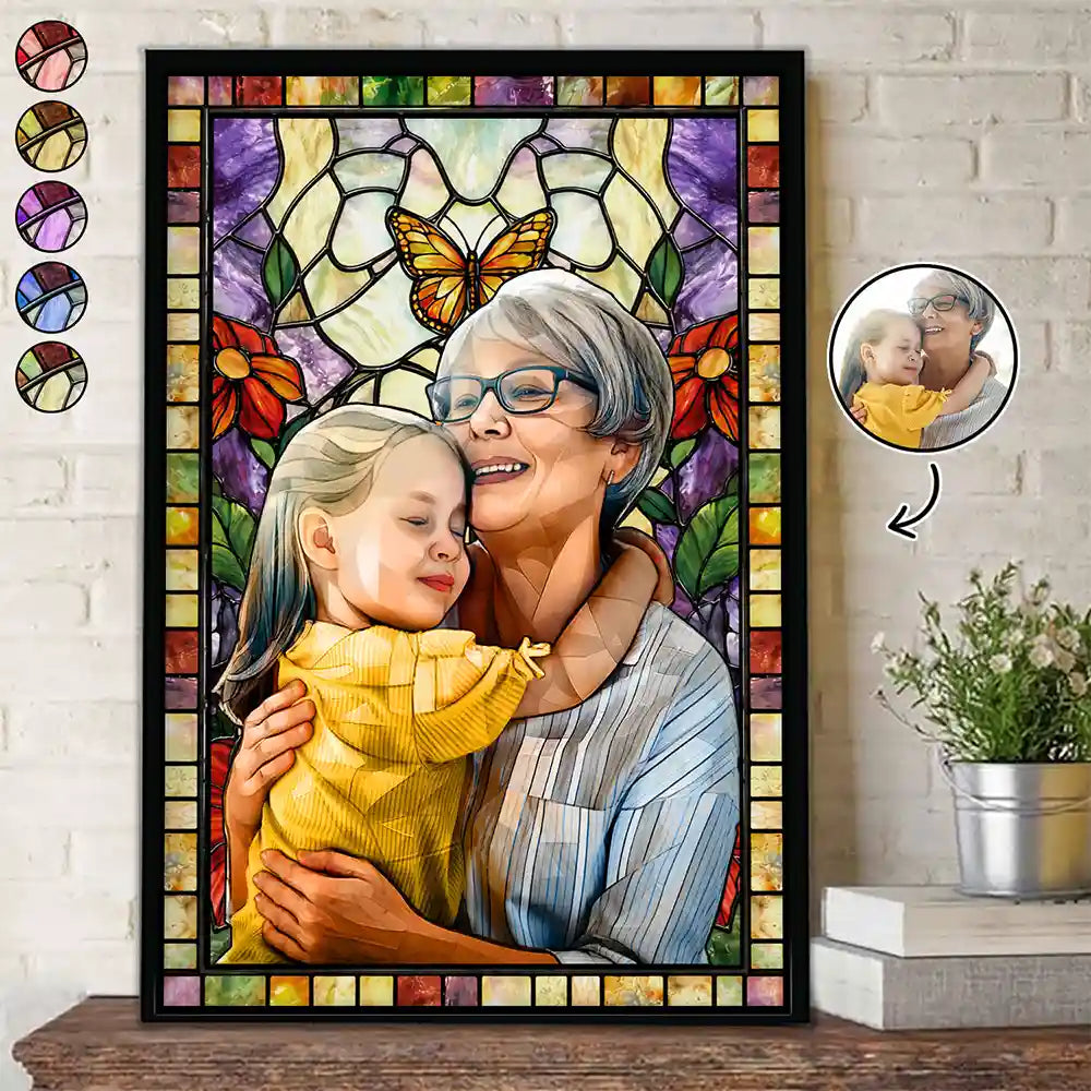 Custom Photo Stained Glass Mom Grandma Parents Family Couple - Personalized Poster