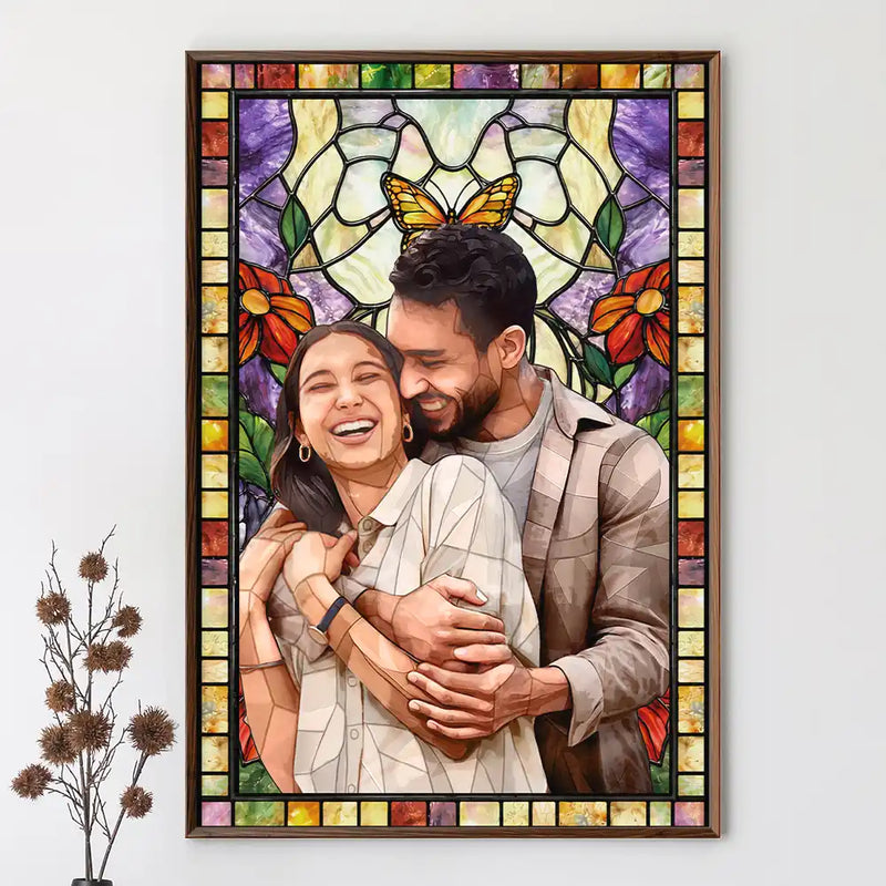 Gift For Wife,Gift For Mother,Gift For Grandma,Family,Non-Eng,Photo - Stained Glass,Cozy - Custom Photo Stained Glass Mom Grandma Parents Family Couple - Personalized Poster
