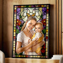 Gift For Wife,Gift For Mother,Gift For Grandma,Family,Non-Eng,Photo - Stained Glass,Cozy - Custom Photo Stained Glass Mom Grandma Parents Family Couple - Personalized Poster