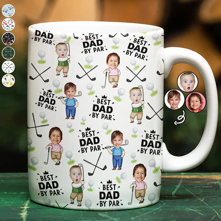 Custom Photo Best Dad By Par Funny Kid - Personalized White Edge-to-Edge Mug