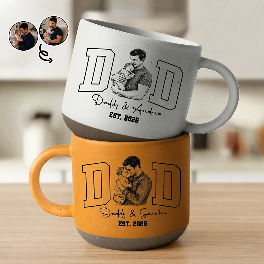 Gift For Husband,Gift For Yourself,Gift For Men,Gift For Father,New Dad,New baby,Top Market,Non-Eng,Photo - Pencil Sketch,Cozy - Custom Photo Pencil Sketch Dad Est Baby Newborn Kid - Personalized Pottery Mug