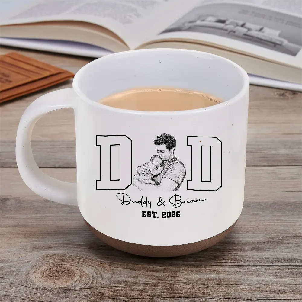Gift For Husband,Gift For Yourself,Gift For Men,Gift For Father,New Dad,New baby,Top Market,Non-Eng,Photo - Pencil Sketch,Cozy - Custom Photo Pencil Sketch Dad Est Baby Newborn Kid - Personalized Pottery Mug