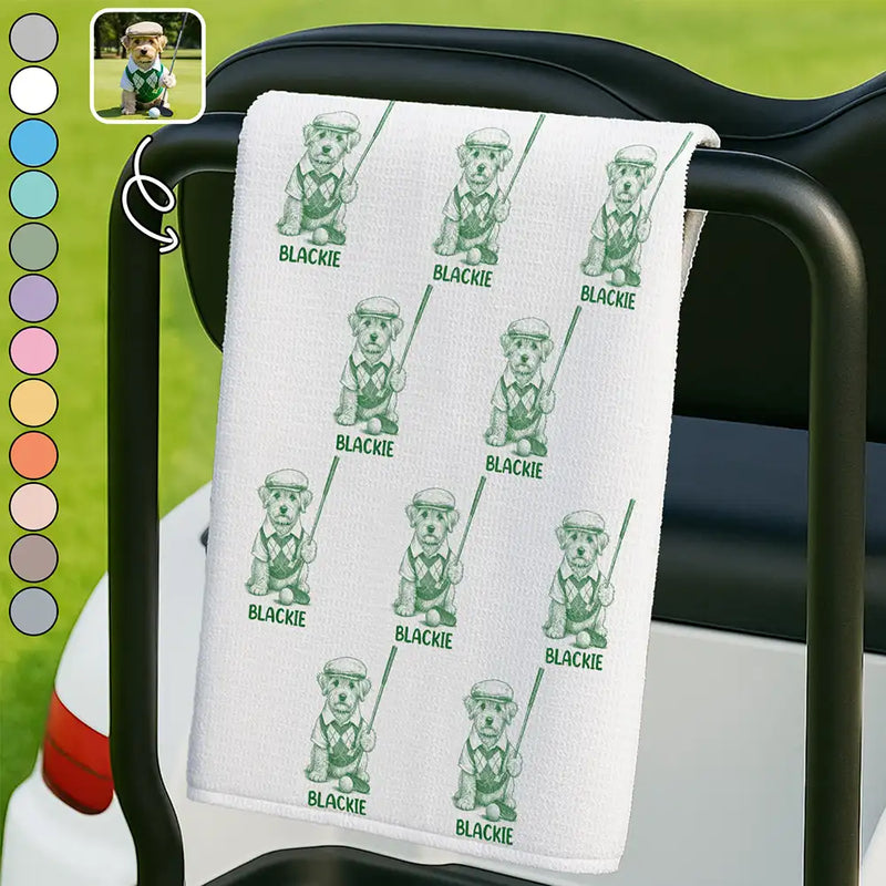 Dog Lovers,Pet Lovers,Cat Lovers,Golf,Non-Eng,Photo - Ink Drawing,Playful - Custom Photo Ink Drawing Funny Portrait Dog Cat Pet - Personalized Golf Towel