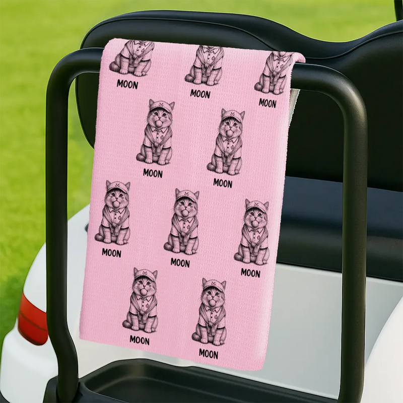 Dog Lovers,Pet Lovers,Cat Lovers,Golf,Non-Eng,Photo - Ink Drawing,Playful - Custom Photo Ink Drawing Funny Portrait Dog Cat Pet - Personalized Golf Towel