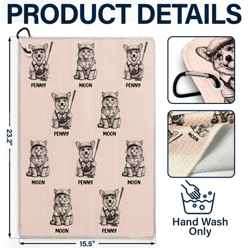 Dog Lovers,Pet Lovers,Cat Lovers,Golf,Non-Eng,Photo - Ink Drawing,Playful - Custom Photo Ink Drawing Funny Portrait Dog Cat Pet - Personalized Golf Towel