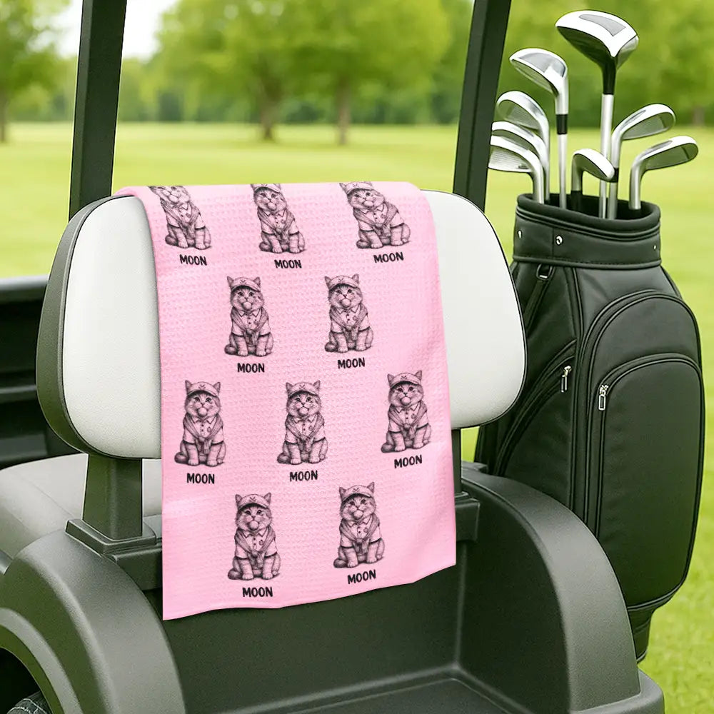 Dog Lovers,Pet Lovers,Cat Lovers,Golf,Non-Eng,Photo - Ink Drawing,Playful - Custom Photo Ink Drawing Funny Portrait Dog Cat Pet - Personalized Golf Towel
